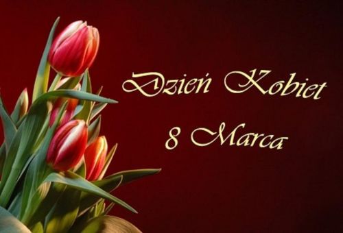 Bordowa kartka z tulipanami na dzień kobiet